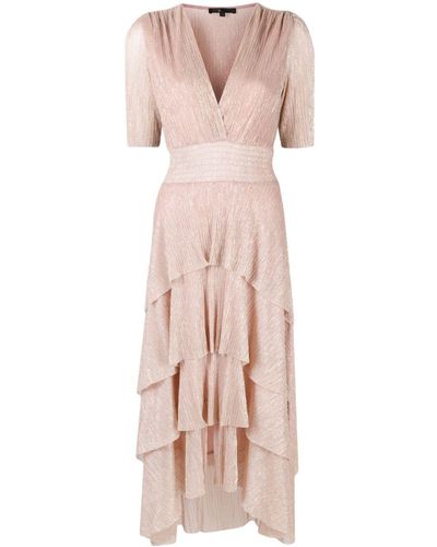 Maje Vestido midi con volantes - Rosa