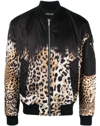 Roberto Cavalli Leopard-print Bomber Jacket - Black