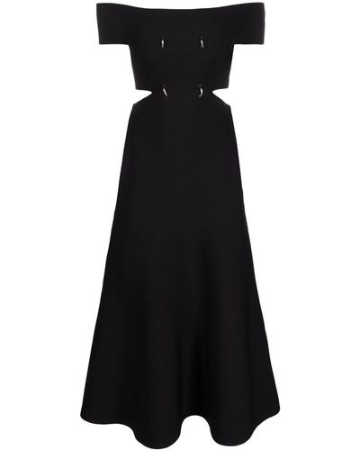 Alexander McQueen Off-shoulder Flared Midi Dress - Black