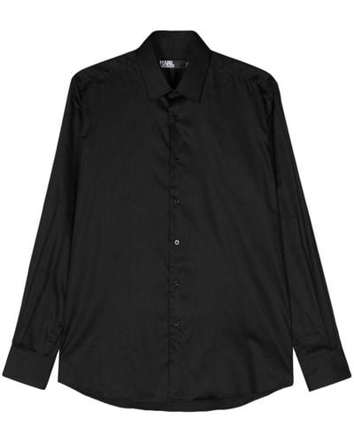 Karl Lagerfeld Popeline-Hemd mit klassischem Kragen - Schwarz