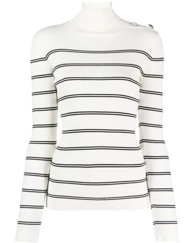 Liu Jo Striped Roll-neck Ribbed-knit Sweater - White