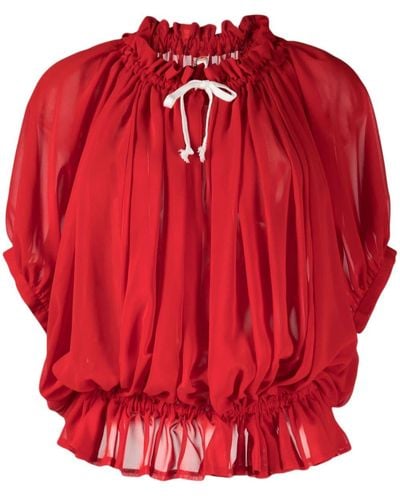 Comme des Garçons Contrasting-bow Ruched Semi-sheer Blouse - Red