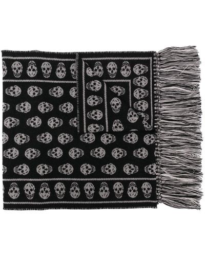Alexander McQueen Skull-knit Fringed Scarf - Black