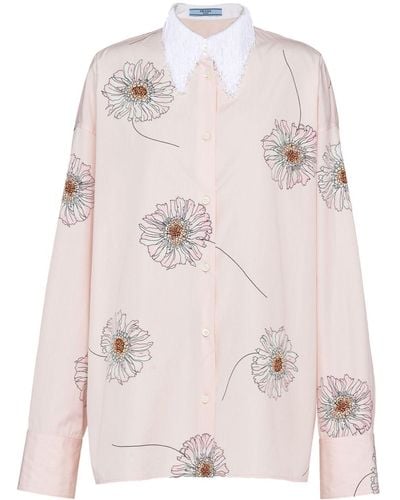 Prada Gerbera-print Cotton Shirt - Pink