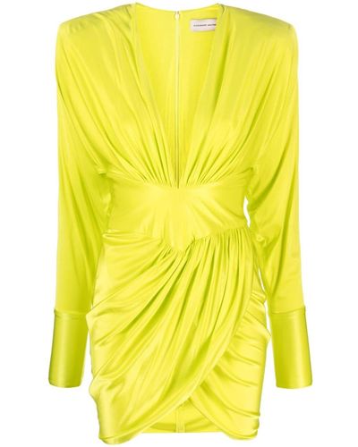 Alexandre Vauthier Gerafftes Kleid mit V-Ausschnitt - Gelb