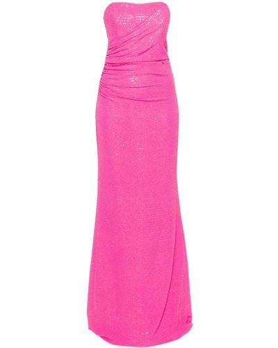 Nissa Sequinned Strapless Gown - Pink