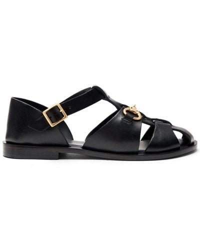 SCAROSSO Helene Leather Sandals - Black