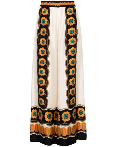 La DoubleJ Daisy Chain Silk Palazzo Trousers - Natural