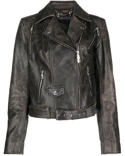 Philipp Plein Leather Biker Jacket - Black