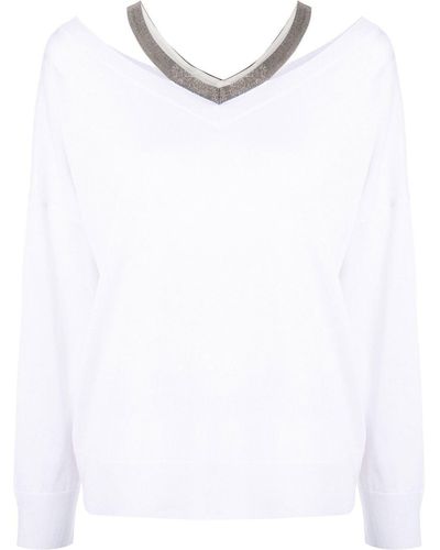 Brunello Cucinelli Metallic-trim Knit Top - White