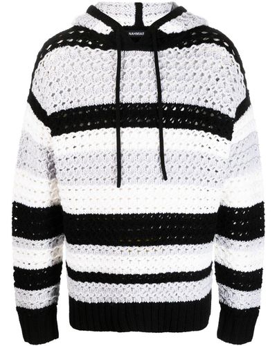 NAHMIAS Stripe-pattern Hooded Wool Sweater - Grey