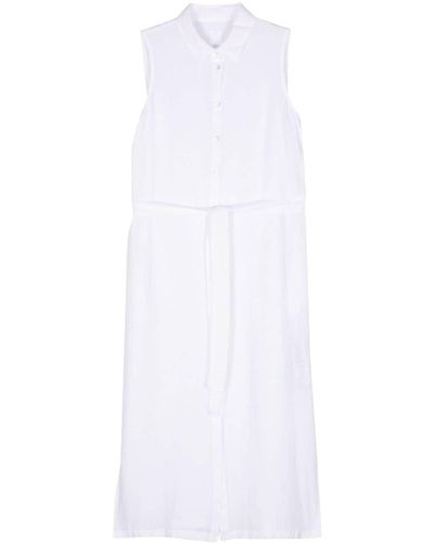 120% Lino Linen Belted Midi Dress - White