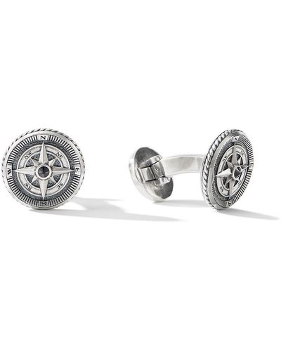 David Yurman Sterling Silver Maritime Compass Diamond Cufflinks - Metallic