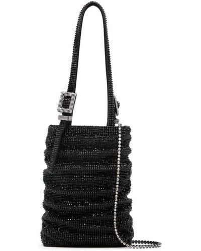 Benedetta Bruzziches Rhinstone-embellished Ruched Mini Bag - Black