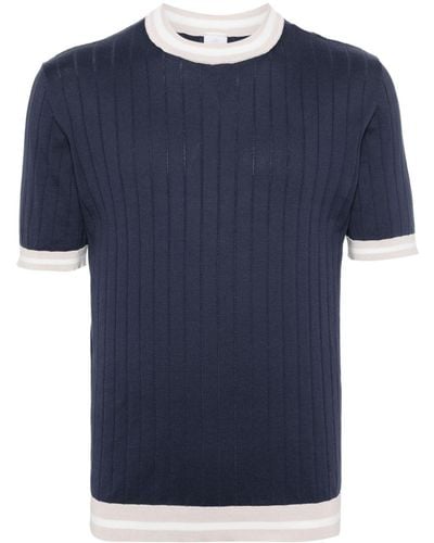 Eleventy Striped-edge Cotton T-shirt - Blue