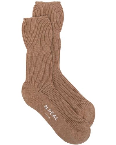 N.Peal Cashmere Rib-knit Cashmere Socks - Brown
