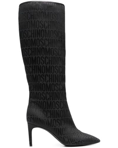 Moschino Logo-jacquard 75mm Satin Knee-boots - Black