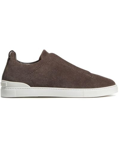 ZEGNA Triple Stitch Suede Trainers - Brown