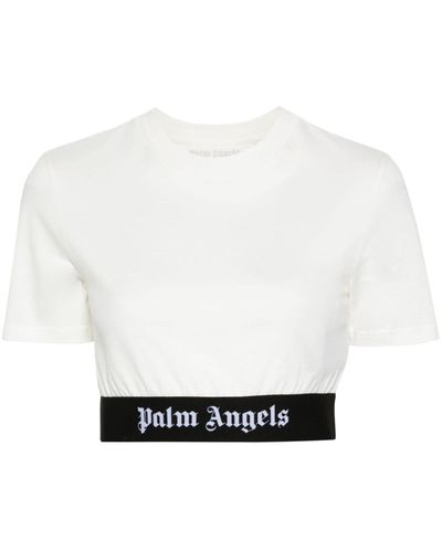 Palm Angels Camiseta corta con franja del logo - Blanco