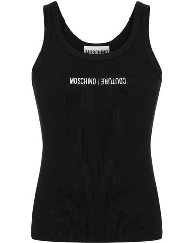 Moschino Logo-embroidered Ribbed Tank Top - Black