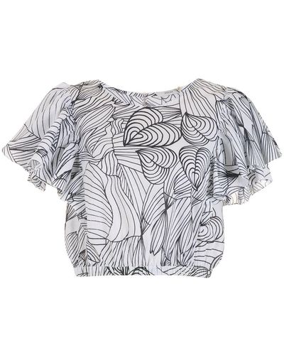 Isolda Sabiá Heart Print Cropped Blouse - White