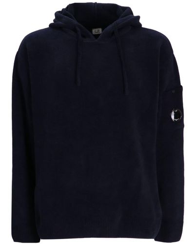 C.P. Company Lens-embellished Knitted Hoodie - Blue