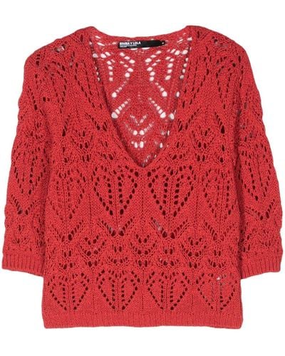 Bimba Y Lola V-neck Open-knit Sweater - Red