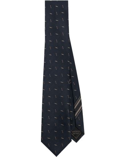 Brioni Embroidered Silk Tie - Blue