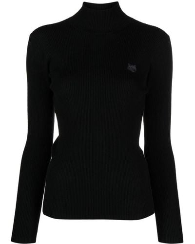 Maison Kitsuné Logo-embroidered Roll-neck Sweater - Black