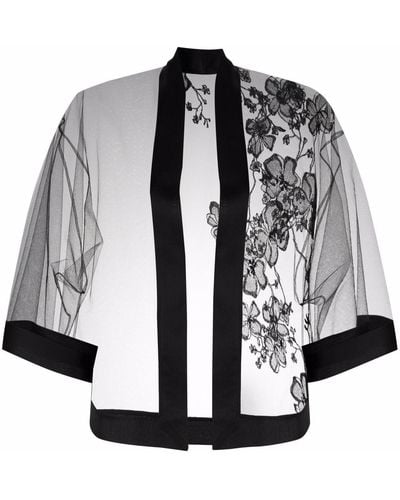 Carine Gilson Floral Embroidered Tulle Robe - Black