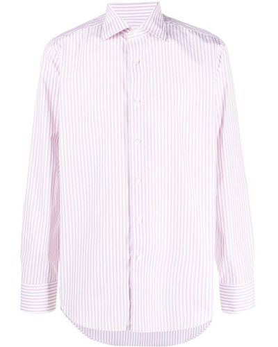 Canali Striped Cotton Shirt - Pink
