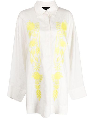 Cynthia Rowley Floral-embroidered Hemp Shirt Minidress - Yellow