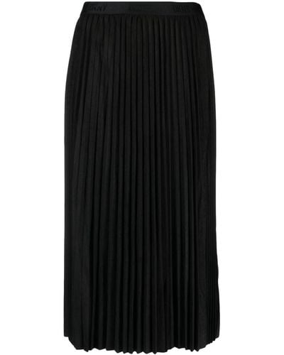 DKNY Logo-waistband Pleated Midi Skirt - Black