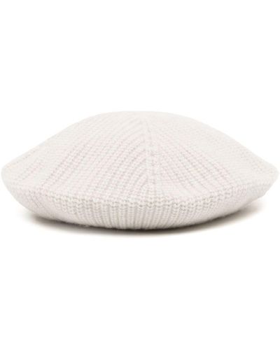 N.Peal Cashmere Ribbed Organic Cashmere Beret - White