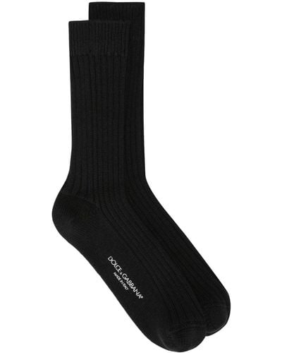 Dolce & Gabbana Ribbed Intarsia-knit Logo Socks - Black