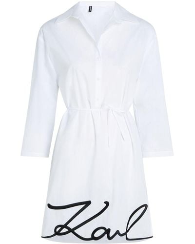 Karl Lagerfeld Dna Signature Semi-sheer Beach Dress - White
