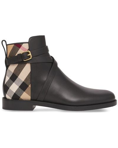Burberry Leather House-check-panel Ankle Boots - Brown