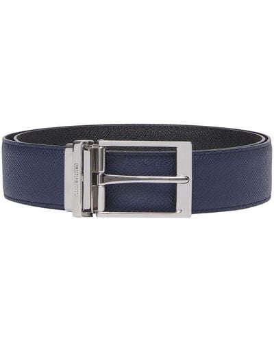 Burberry Reversible Grainy Leather Belt - Blue