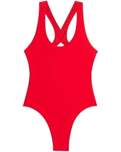 Ami Paris Embossed-logo Criss-cross Swimsuit - Red