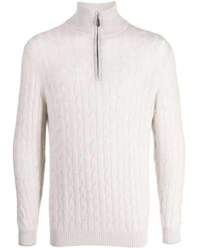 N.Peal Cashmere Cable-knit Half-zip Jumper - White