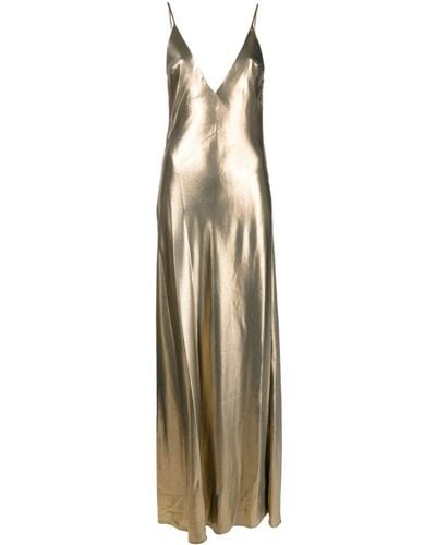 Galvan London V-neck Silk Gown - Metallic
