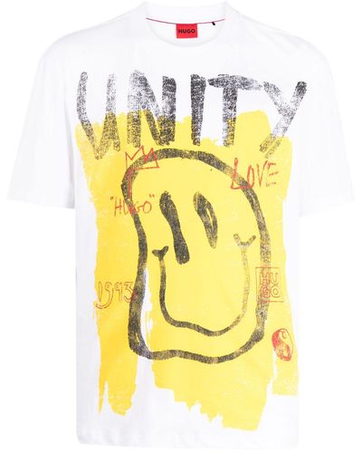 HUGO Camiseta con motivo de carita sonriente - Amarillo