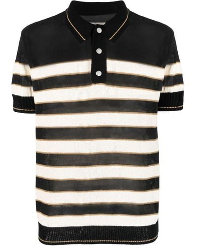 Balmain Black & Natural Striped Knitted Polo Shirt
