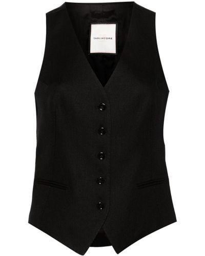 Tagliatore V-neck Linen Waistcoat - Black