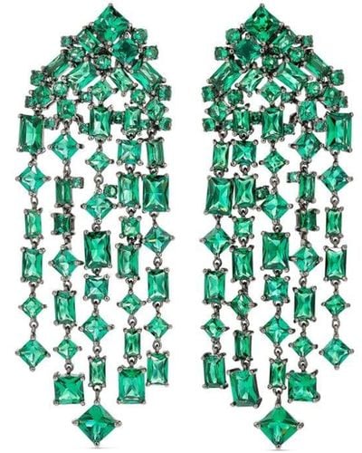 Anabela Chan 18kt White Gold Vermeil Cascade Emerald Earrings - Green