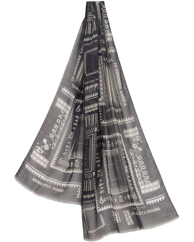 Etro Graphic Cashmere Sheer Scarf - Gray