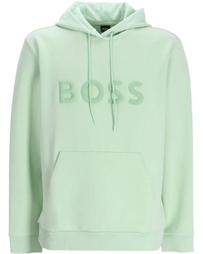 BOSS Logo-raised Drawstring Hoodie - Green