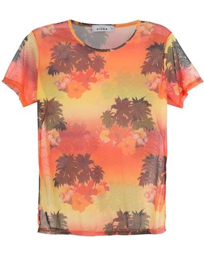 Amir Slama T-shirt Met Tropische Print - Oranje