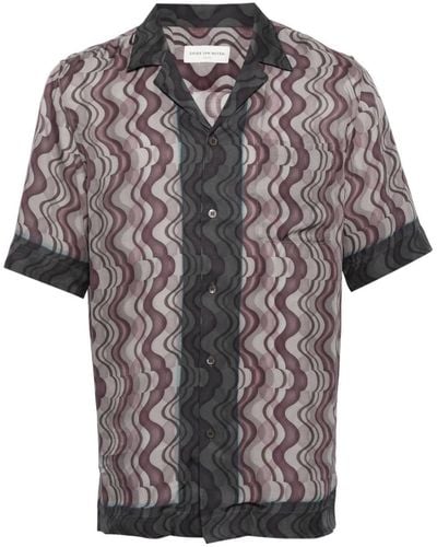 Dries Van Noten Layered Wave-print Contrasting-trim Shirt - Black