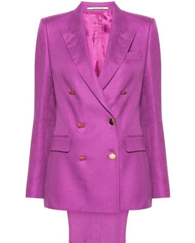 Tagliatore Double-breasted Linen Suit - Purple